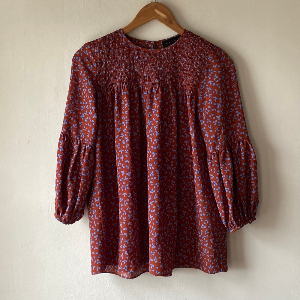 Hatch Womans Maternity Smocked Long Sleeve Peplum Blouse SZ 0 Slouchy Comfort‎